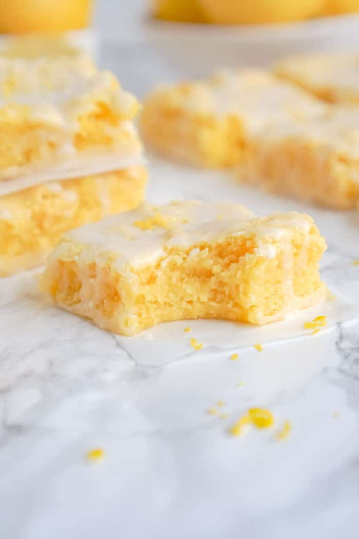 Lemon Brownie Bars with a Bite taken out