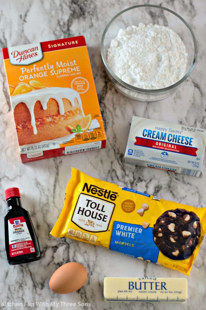 ingredients to make Orange Creamsicle Cake Mix Cookies