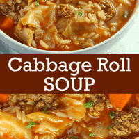 Cabbage Roll Soup with beef and chopped veggies is a delicious dinner recipe that will warm your belly on a cold and crisp fall day.